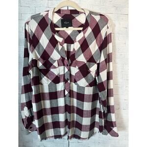 Rails women’s blouse pop over Raham plaid quarter button up buffalo check linen